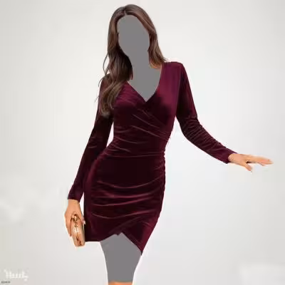 مدل پیراهن مجلسی مخمل کشی کره ای 048