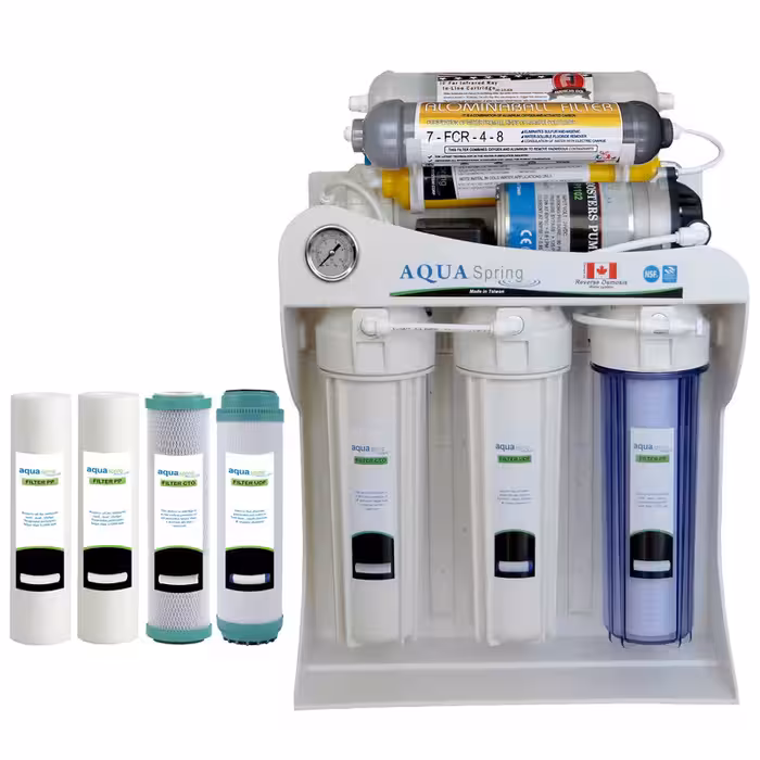 دستگاه تصفیه کننده آب آکوآ اسپرینگ مدل RO-SF5580 به همراه فیلتر تصفیه آب مجموعه 4 عددی