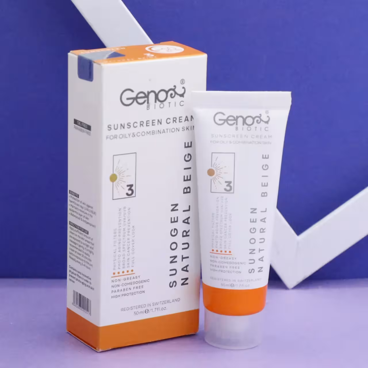 کرم ضد آفتاب ژنوبایوتیک بژ طبیعی SPF50 مناسب پوست های چرب و مختلط 50میل92227