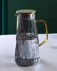 پارچ پیرکس دفرمه دودی دسته طلایی