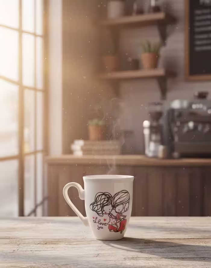 ماگ لبه دار سرامیکی مدل گربه طرح I love you دختر و پسر