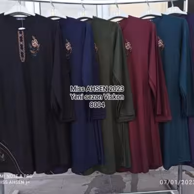 پیراهن روزمره زنانه ریون مدل یقه گرد بلند
