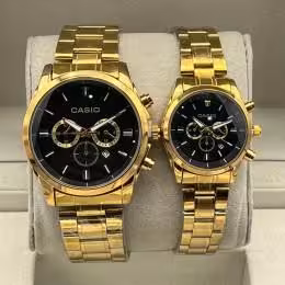 ست ساعت کاسیو بند استیل طلایی صفحه مشکی - کد 188ط