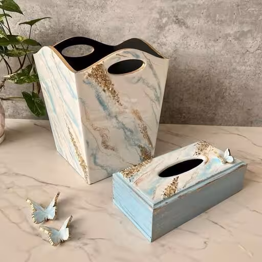 ست سطل و جا دستمال چوبی رزینی