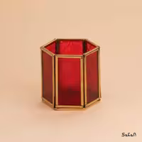 شمعدان برنجی شیشه ای مدل شش ضلعی لیوانی