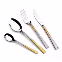 سرویس قاشق و چنگال 86 پارچه عرشیا استیل طلایی و نقره‌ای مدل TM762G-3045