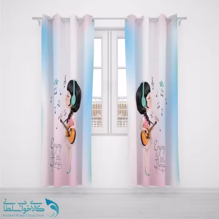 پرده پانچی اتاق کودک طرح دختر موزیسین کد A1727