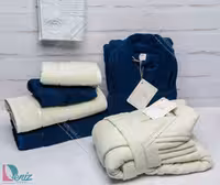 حوله ست دو نفره طرح ماکرو رنگ استخونی و سرمه ای