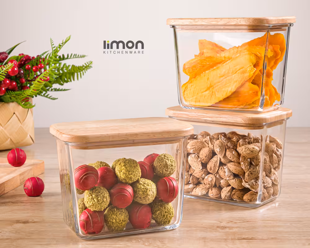 ظرف شیشه ای 920 میلی لیتر در چوبی کد محصول : 218859