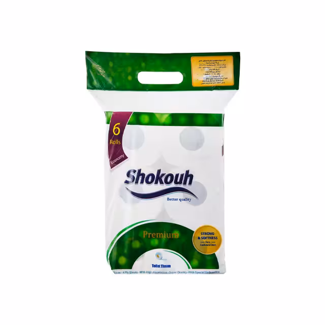 دستمال توالت 4 لایه شکوه مدل رولی بسته 6 عددی