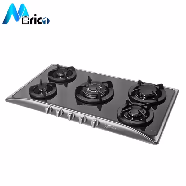 گاز رومیزی اخوان کد G14 پنج شعله شیشه مشکی استیل