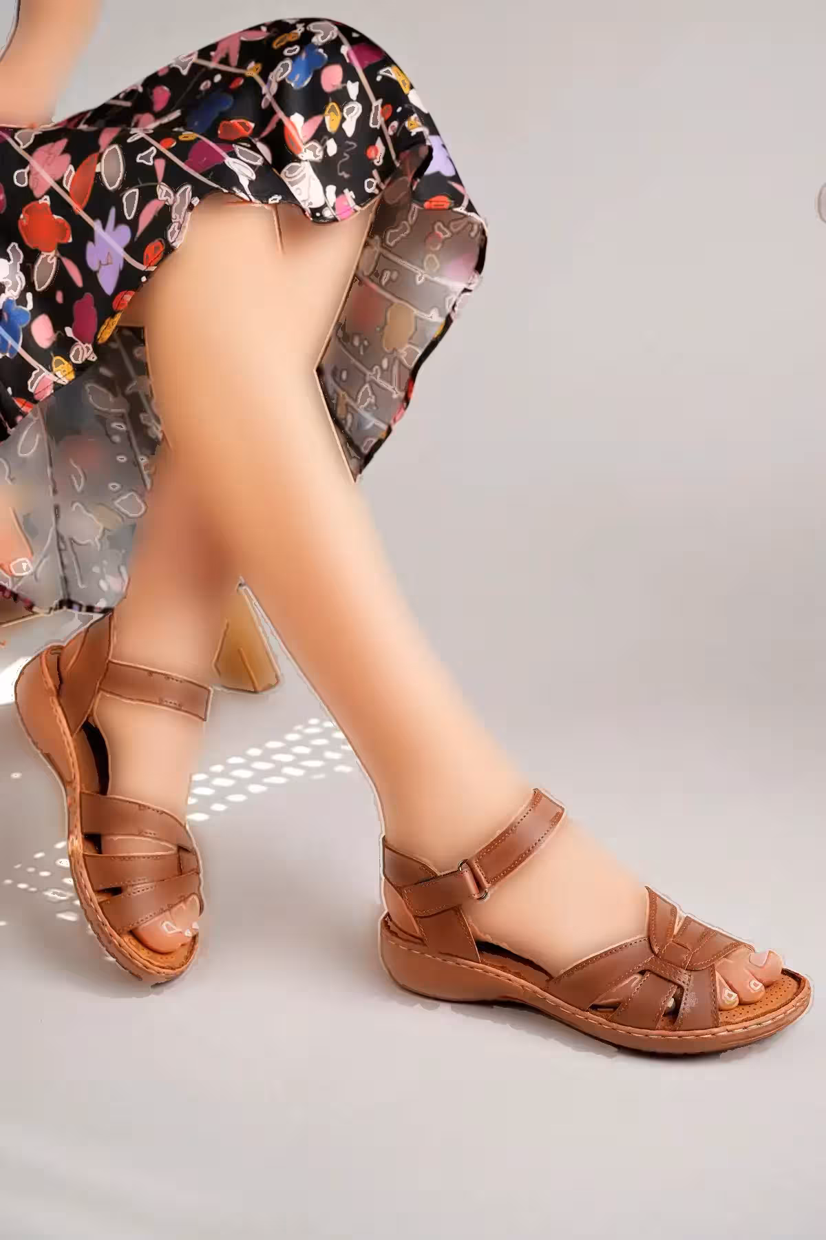 صندل راحتی زنانه Anatomik Ortopedik با زیره طبیعی چرم - 7214