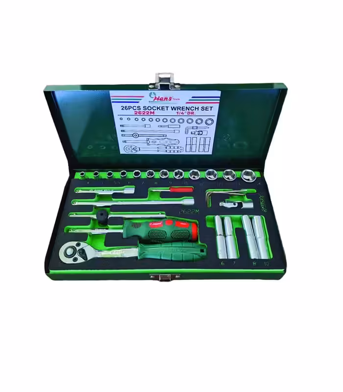 جعبه بکس 26 پارچه هنس شش پر درایو 1/4 اینچ مدل 2622M تایوان اصل