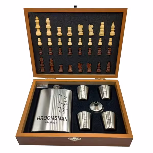 قمقمه جیبی 4شات و جعبه چوبی شطرنج 270cc کد a560550