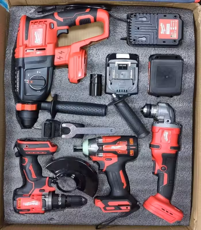 کیت شارژی 4 تیکه طرح میلواکی دریل ومینی فرز ودریل بتن کن وبکس شارژی مدل a4