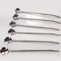 نی شربت خوری قاشق دار استیل طرح گل یونیک 6 عددی