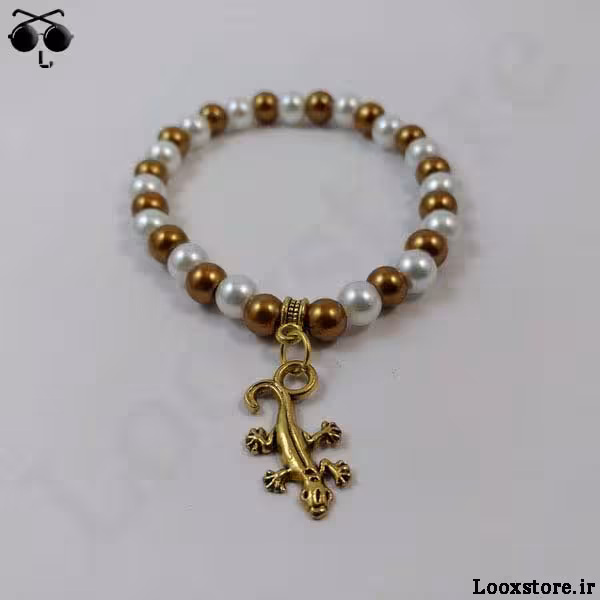 دستبند طلایی سفید با آویز مارمولک