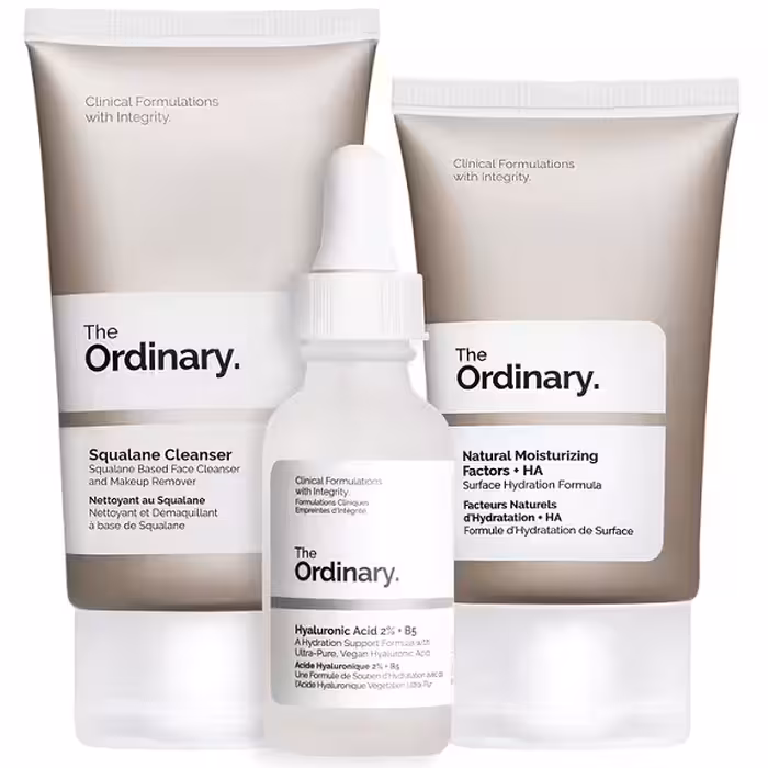 ست روتین آبرسان اوردینری The Ordinary مدل The Daily Set | شوینده اسکوالن، سرم هیالورونیک اسید، مرطوب کننده فاکتور طبیعی