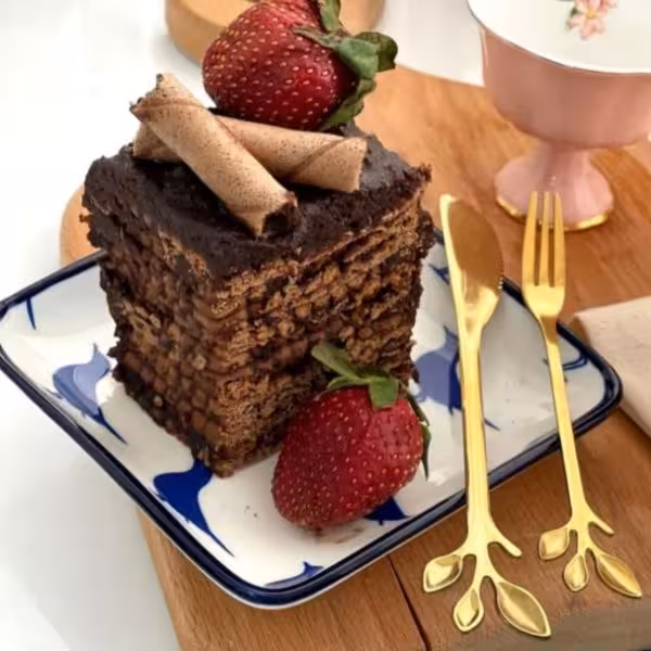 کارد و چنگال طلایی طرح برگ 6 عددی