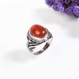 انگشتر نقره مردانه با سنگ عقیق اصل کد 4883