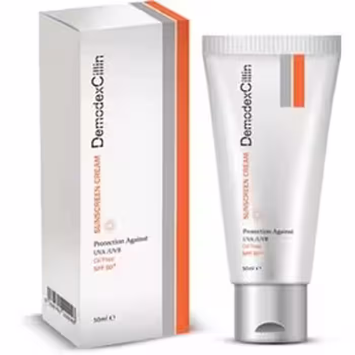 کرم ضد آفتاب دمودکسیلین SPF50 | فاقد چربی، بی‌رنگ، مناسب پوست چرب و حساس