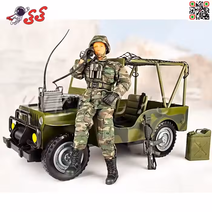 ماکت جیپ نظامی سبز با فیگور سرباز مفصلی 90014 برند ام اند سی MILITARY VEHICLE