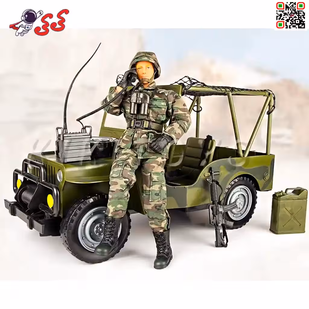 ماکت جیپ نظامی سبز با فیگور سرباز مفصلی 90014 برند ام اند سی MILITARY VEHICLE