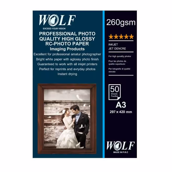 کاغذ فتو گلاسه 260 گرم RC ولف سایز A3