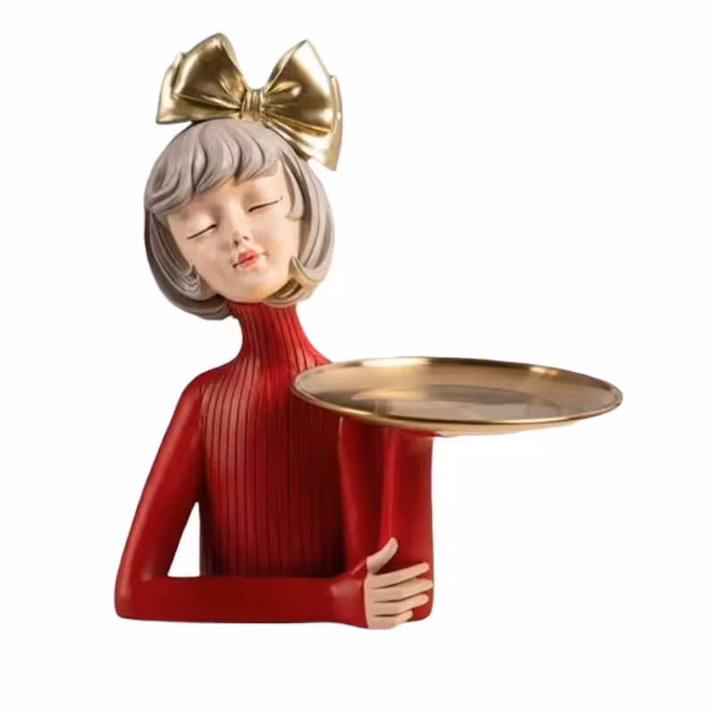 مجسمه دختر سینی بدست مدل پاپیون به سر 3