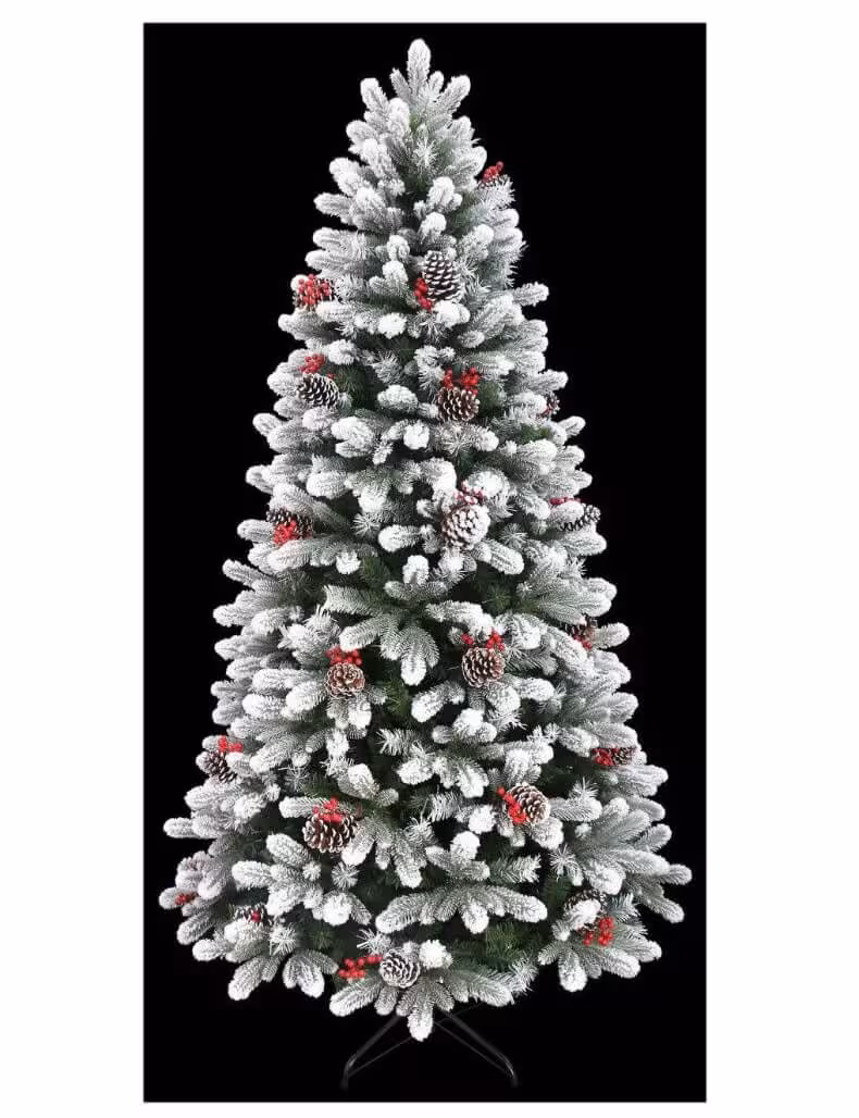 درخت کریسمس برفی کاج و میوه