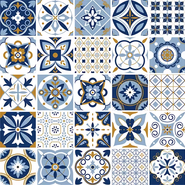 استیکر کاشی مدل برچسب بین کابینتی آشپزخانه طرح تلفیقی آبی گردویی مجموعه 5 عددی کد M9794