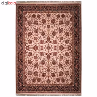 فرش ماشینی زمرد مشهد طرح افشان مدل گل درشت زمینه کرم