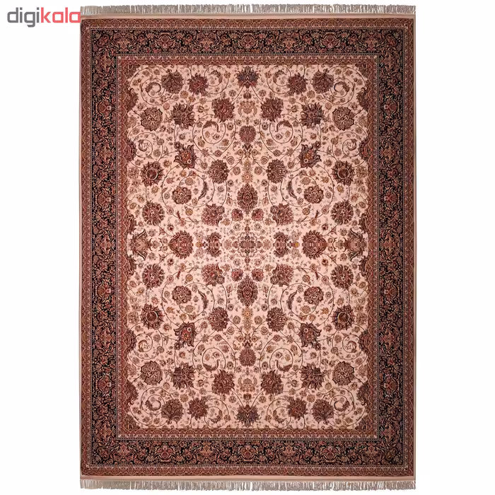 فرش ماشینی زمرد مشهد طرح افشان مدل گل درشت زمینه کرم