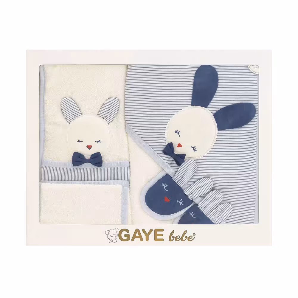 ست حوله نوزاد 4 تکه گایه ببه Gaye Bebe طرح خرگوش آبی