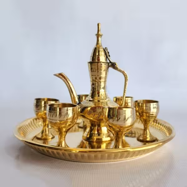 ست دکوری 8 تیکه برنجی هندی ارتفاع آفتابه 12 پیک 4 و قطر سینی 16cm کد 110270