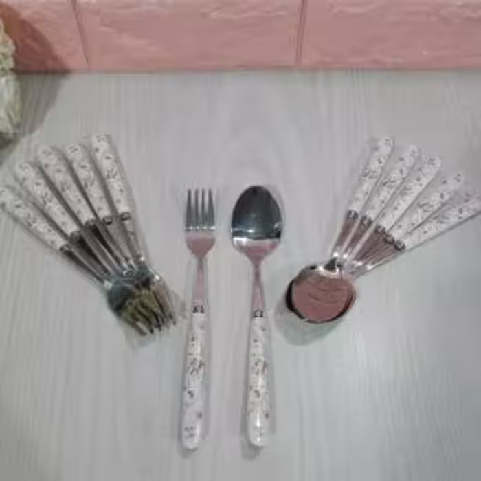 قاشق و چنگال دسته سرامیک گل ریز