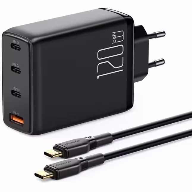 شارژر آداپتور دیواری چهار پورت 120 وات مک دودو به همراه کابل 2 متری MCDODO CH-0771 120W GaN Three Type-C   USB-A Universal Charger