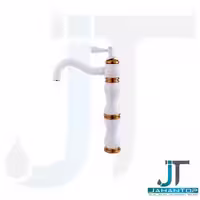 شیر روشویی اهرمی بلند سفید طلایی آریانا (مدل کامو)