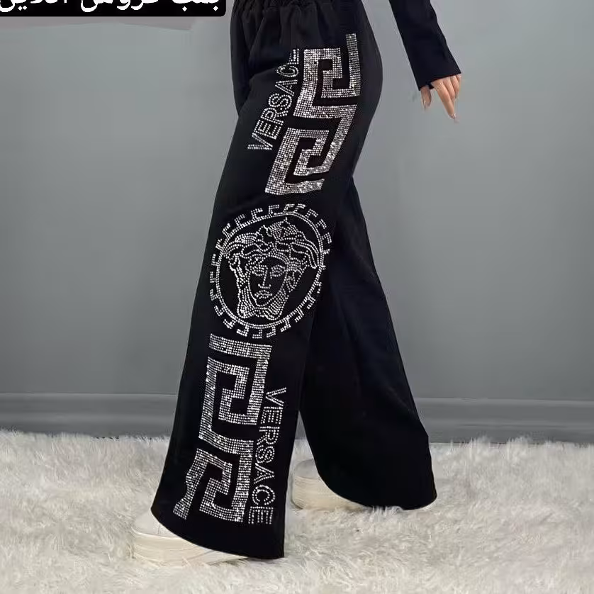 شلوار نگین کاری شده. شلوار بگ نگین. شلوار مجلسی. شلوار بگ ترگال. شلوار مشکی بگ.