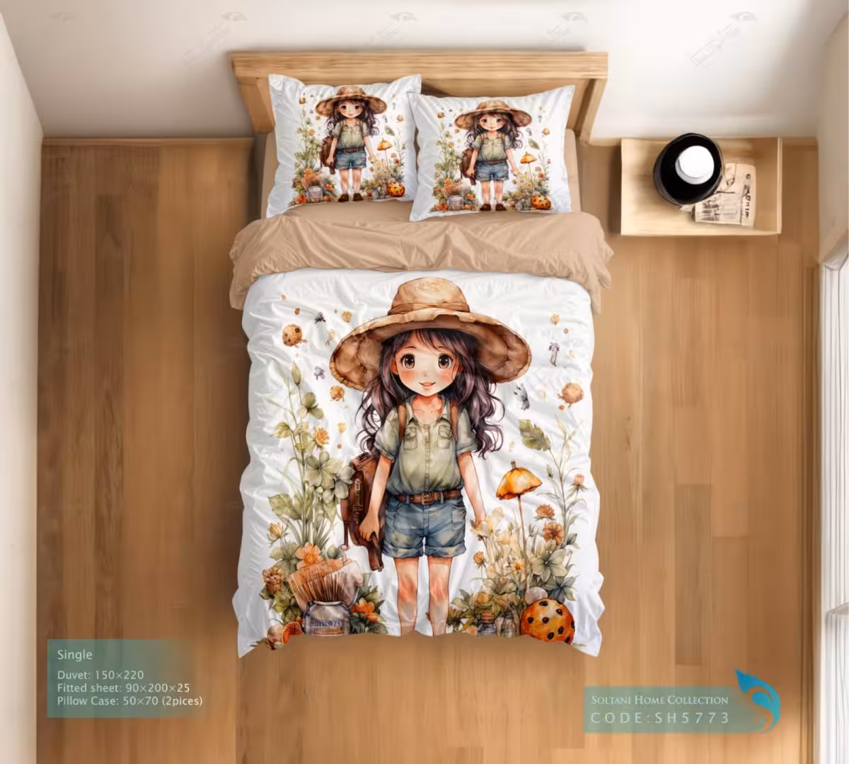 روتختی و ست کامل طرح دختر در دشت گل سایز یکنفره کد SH5773