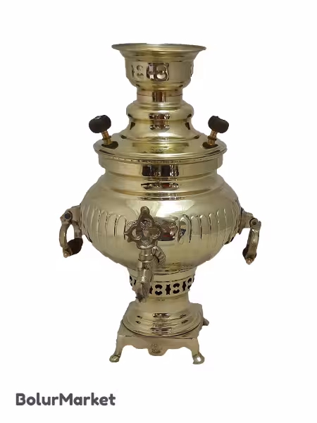 سماور زغالی برنجی 3 لیتر مدل عدسی آینه ریز