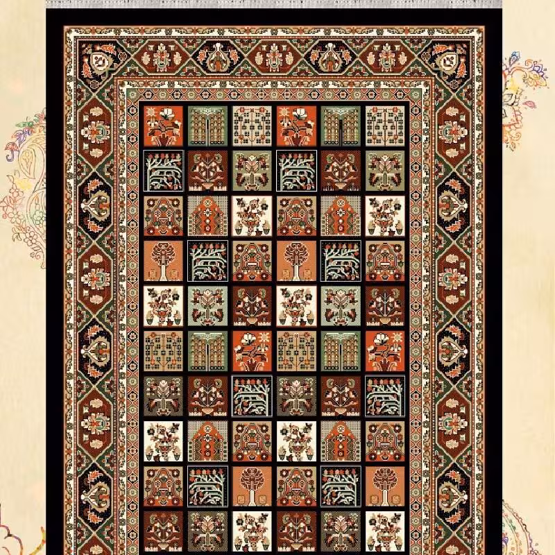 گلیم فرش ماشینی کاشان طرح خشتی مشکی سایز2در2(هزینه ارسال باخریداروپس کرایه میباشد)