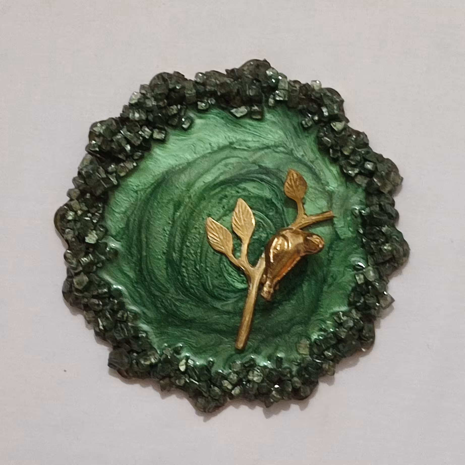 جاکلیدی رزینی سبز طرح شاخه و پرنده