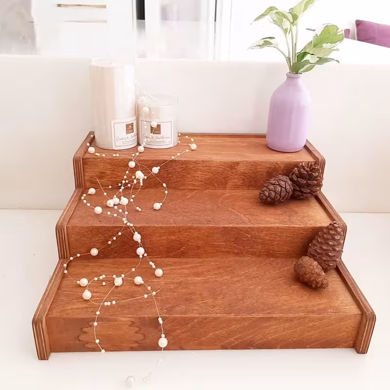 استند ادویه مدل پله ای استند چوبی پله ای مناسب ادویه و نظم دهنده آشپزخانه استند 3پله استند پله ای چوبی