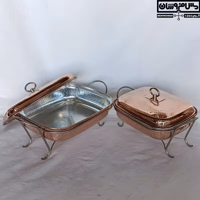 سوفله خوری مسی مستطیلی نانو زنجان | مرغ خوری مسی وارمری | پایه بلند | سایز 1 _ قطر 22*26 | مدل محمت