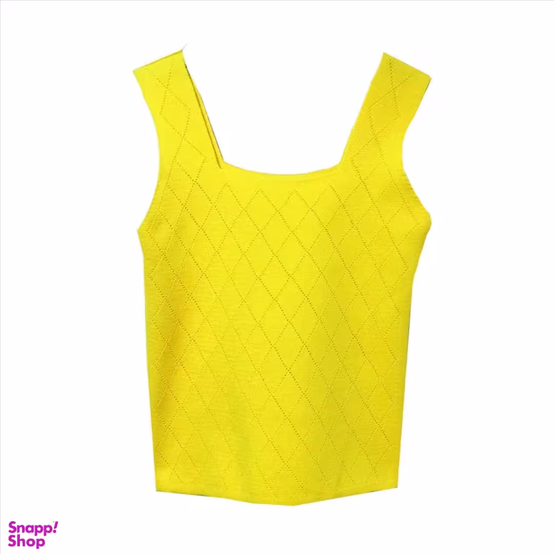 تاپ زنانه مدل یقه خشتی رنگ لیمویی