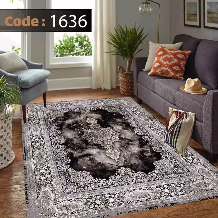 کاورفرش روفرشی دورکشدار گوشه لیفه ای طوسی کرم کد 1636