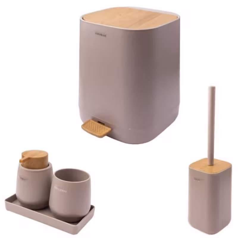 ست سرویس بهداشتی 5 پارچه کنتراست مدل میامی طرح چوب کد RM9910 | کالا مکس