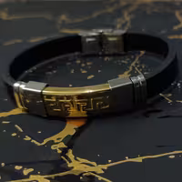 دستبند چرم مصنوعی پلاک استیل رنگ ثابت تک لاین اسپورت