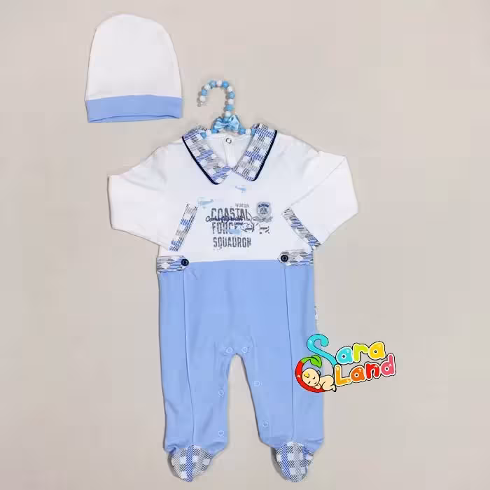 سرهمی کلاه دار نوزادی طرح هواپیما آبی